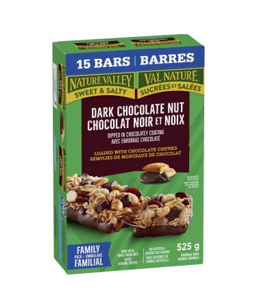 NATURE VALLEY - FAMILY PACK SIZE - Dark Chocolate Nut Granola Bars Loaded with Chocolate Chunks Pack of 15 Granola Bars Made with Whole Grain Oats No Artificial Colours No Artificial Flavours Dark Chocolate Granola