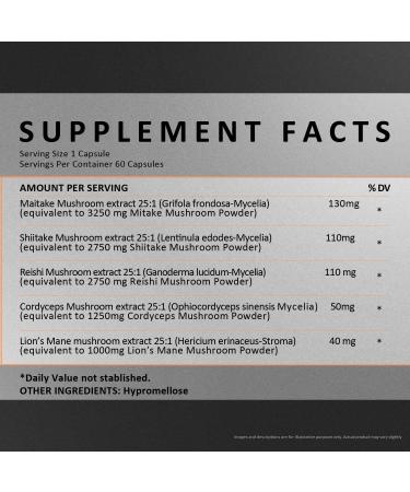 EXUVITAL 5 Mushroom Blend Capsules - Energy Stress & Immune Support Vegan - 60 Count 2 Month Supply - Buy Online on GoSupps.com