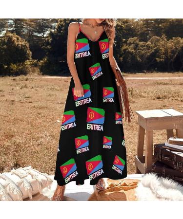 Eritrean Flag Women's Spaghetti Strap Swing Dress - Large | Black Sundress for Beach Vacation & Graduation - Buy Online on GoSupps.com