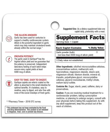 Garlique Garlic Extract Supplement - Healthy Cholesterol Formula - Odorless & Vegan - 60 Caplets - Buy Online on GoSupps.com