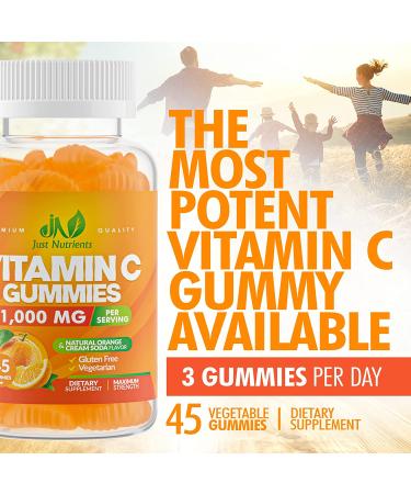 Vitamin C 1000mg Gummies with Zinc & Herbal Extracts | Immune Support for Adults & Kids | Collagen Booster | Orange Flavor | Gluten-Free & Non-GMO | 45 Gummies - Buy Online on GoSupps.com