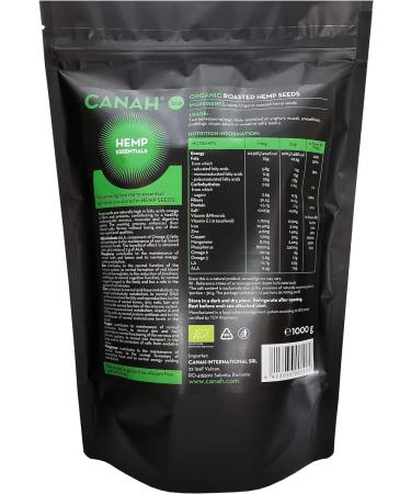 Canah Organic Whole Hemp Seeds - Roasted 1 kg Vegetarian High in Protein Fiber Omega 3 & Omega 6 Amino Acids Vitamins and Minerals Certified Kosher - Buy Online on GoSupps.com