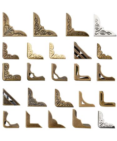 Metal Book Corner Edge Cover Guard Vintage Iron Corner Protector Triangle Carved Decorative Metal Angle Protector Metal Furniture Decorative Cover Pad for School Album Scrapbook Notebook (96 Pieces)