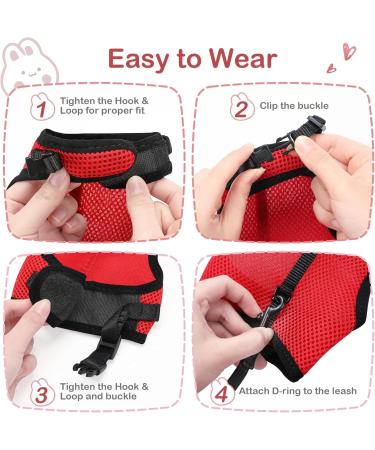 Adjustable Soft Rabbit Dishes with Elastic Leash for Small Pets | Kitty & Bunny Walking Gear (L 28-35cm Red) - Buy Online on GoSupps.com