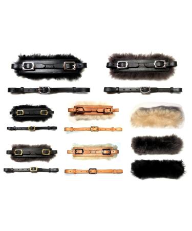 PS Horse Articles Noseband padded with sheepskin plus chin strap in set natural with silver fitting