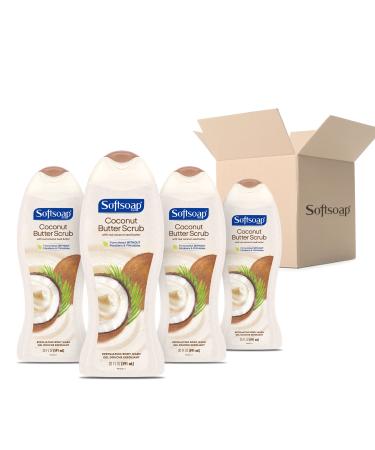 Softsoap Exfoliating Body Wash - Coconut Butter - Refreshing Moisturizing Shower Gel with Jojoba Butter & Coconut Extracts for Renewed Healthy-Looking Skin 591 mL (Pack of 4)