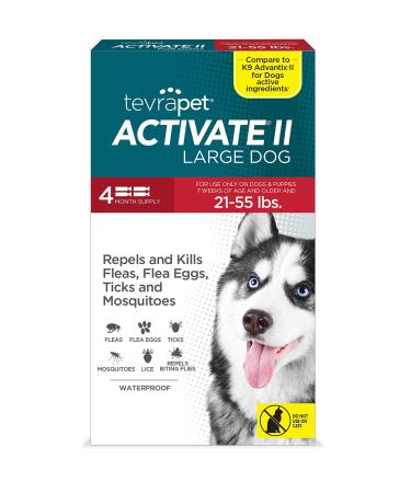 TevraPet Activate II Flea and Tick Prevention for Dogs | Large Dogs 21-55 lbs | 4 Monthly Doses | Fast Acting Treatment | Long Lasting Flea & Tick Control for Dogs | Veterinarian Recommend