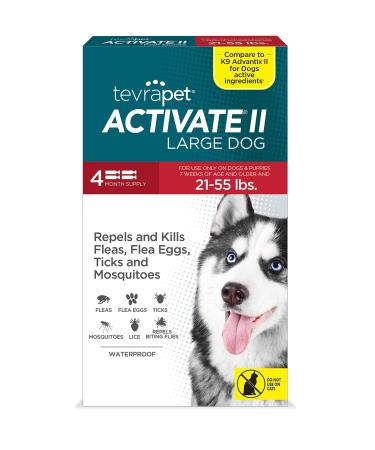TevraPet Activate II Flea and Tick Prevention for Dogs | Large Dogs 21-55 lbs | 4 Monthly Doses | Fast Acting Treatment | Long Lasting Flea & Tick Control for Dogs | Veterinarian Recommend - Buy Online on GoSupps.com