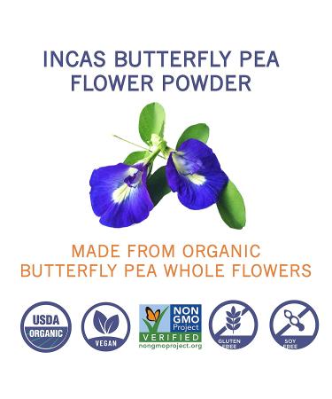 Incas USDA Organic Butterfly Pea Flower Powder - Non-GMO Blue Matcha Tea & Food Coloring from Thailand | Vegan - Buy Online on GoSupps.com