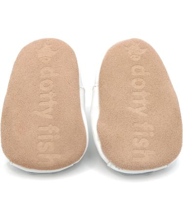 Dotty Fish Soft Leather Baby Shoes with Suede Soles - Toddler Sandals for 0-6 Months to 3-4 Years - Non-Slip, White Flowers design - Buy Online on GoSupps.com