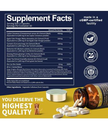 Totaria 18-in-1 Organic Ceylon Cinnamon Capsules 8000mg with Berberine Ceylon Cinnamon Supplement w/Apple Cider Vinegar Turmeric Bitter Melon Milk Thistle for Metabolism Energy Heart* 120 Counts 120 Count (Pack of 1) - Buy Online on GoSupps.com