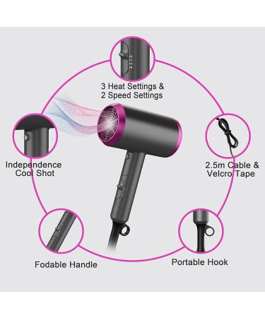Professional Travel Hair Dryer with Diffuser | Lightweight & Low Noise Blow Dryer for Curly Hair | 2 Speed Heat Settings | Ideal for Home, Salon, and Gift - Buy Online on GoSupps.com