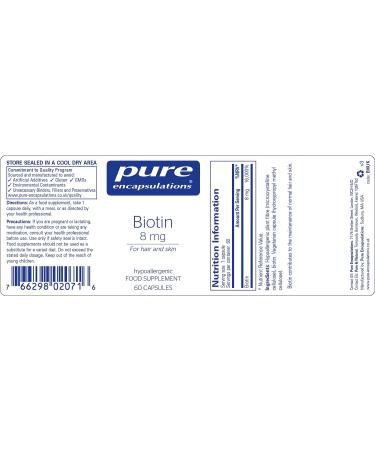 Pure Encapsulations Biotin 8mg Capsules for Hair, Skin & Nails - Women & Men - 60ct - Buy Online on GoSupps.com