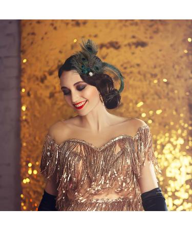 1920s Peacock Feather Hair Clip | Flapper Headpiece for Vintage Style - Buy Online on GoSupps.com