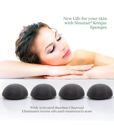 Sinutan | Konjac Face Sponge | 100% Natural Bamboo Activated Charcoal | Konjac Round Sponge for Exfoliation and Deep Pore Cleansing | Face and Body - Buy Online on GoSupps.com