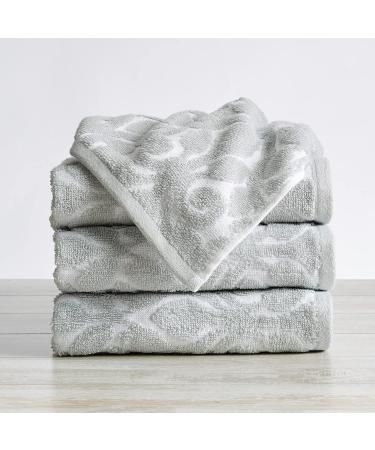 Great Bay Home Cassie Collection 100% Cotton Jacquard Hand Towels, Absorbent & Quick-Dry - White/Grey (4-Pack) - Buy Online on GoSupps.com