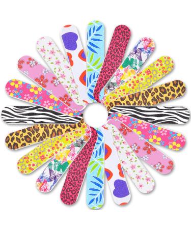 ExceLife 20 Pack Nail Files Double Sided 100/180 Grit Emery Boards Colorful Mini Nail Buffering Files Pedicure Manicure DIY Tools Floral Nail Files Bulk for Home Salon Use