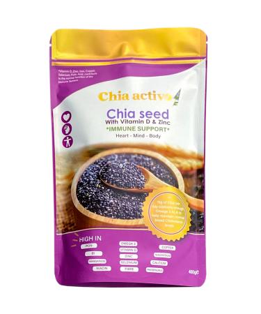 Chia Seed with Vitamin D & Zinc - 400g x Chia Seeds - High in Omega 3 - Immune Support - Vegan - Keto - by Chia Active