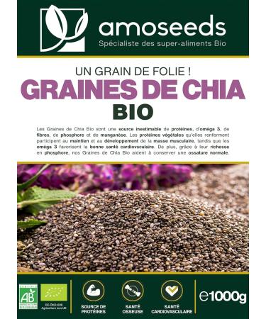 Organic Chia Seeds 1kg | Protein Sources Omega 3 Fiber | Salvia Hispanica | Premium Quality - Buy Online on GoSupps.com