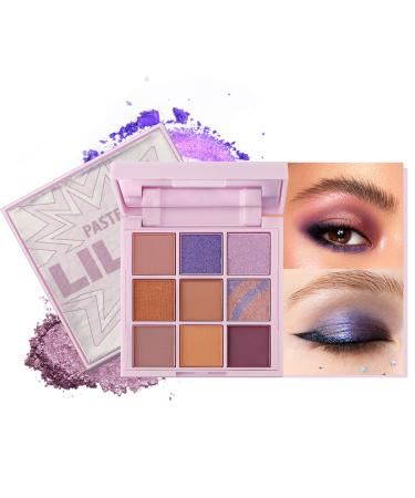 Mimore Eyeshadow Palette Long Lasting Shimmer Eyeshadow 9 Colors Shimmer Matte Makeup Palette Waterproof Mineral Glitter Powder (03-LILAC)