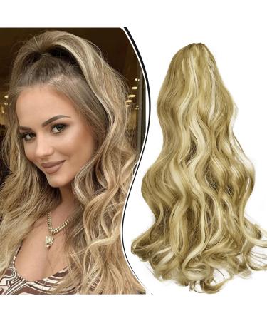Dcbaboo ponytail extension ponytail hair part braid extension with clamp wavy long hair extension braid clip synthetic curly ponytail hair exension 45cm sandy blonde & bleaching blonde sandy blonde & blonde 45 cm 150g