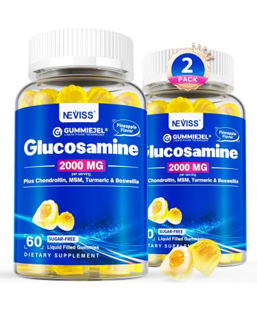 NEVISS Sugar Free Glucosamine Filled Gummies - Glucosamine Supplement Plus Chondroitin MSM Turmeric Boswellia Hyaluronic Acid Vitamin D3 & Zinc 120 Gummies 60 Servings 60 Count (Pack of 2)