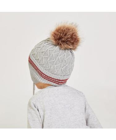 LANGZHEN Toddler Winter Hat | Earflap Knit Beanie for Baby Boys Girls | Fleece Lined Cap (1-2 Years) - Grey-Pompon - Buy Online on GoSupps.com