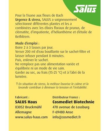 Salus Tisane Urgence & Stress aux Fleurs de Bach AB - Base de M lisse de Lavande et d' lixirs Floraux - Relaxation D tente - 15 Sachets (Lot de 2) - Buy Online on GoSupps.com