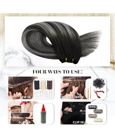 Moresoo Balayage Double Weft Human Hair Extensions 24 Inch - Black/Silver Sew in Hair Extensions - 100g - Pack of 1 - Buy Online on GoSupps.com