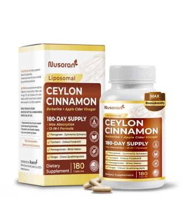 Ultra Ceylon Cinnamon - 13-in-1 with Berberine Apple Cider Vinegar Turmeric Bitter Melon - Max Absorption - 180 Capsules - Non-GMO Gluten-Free Lab Tested