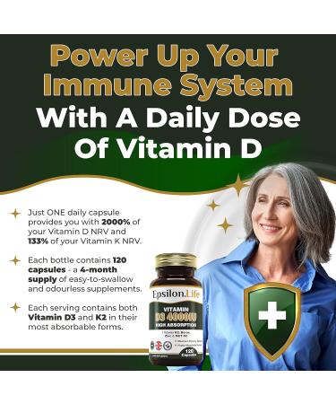 Vitamin D3 K2 Zinc Supplement - High Strength Formula with Vitamin K2 Mk7, Zinc, Boron, and MCT Oil - 4000IU - 120 Capsules - Made in the UK - Buy Online on GoSupps.com