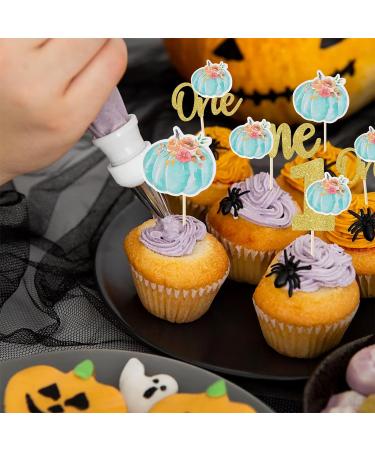 Rsstarxi 24 Pack Pumpkin One Cupcake Toppers Pumpkin 1st Birthday Cupcake Picks Decorations for Fall Theme Baby Shower Kids First Birthday Party Cake Decorations Supplies Blue Design 12 Blue - Buy Online on GoSupps.com