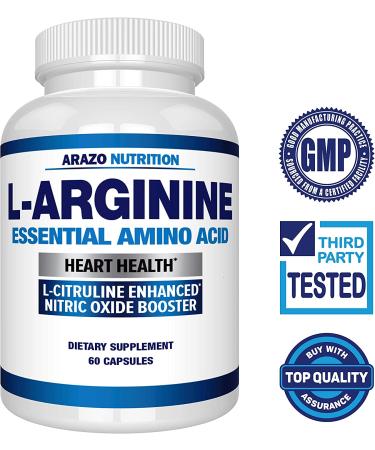 Premium L Arginine Nitric Oxide Booster - 1340mg with L-Citrulline & Amino Acids - Heart & Muscle Gain Supplement - 60 Capsules - Buy Online on GoSupps.com