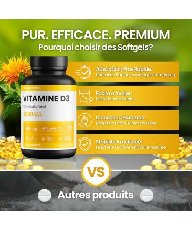 Vitamin D Vitastrong | 2000 IU Vitamin D3 | Highly Dosed Vitamin D | Contributes to Normal Functions of the Immune System | Vitamins for Bone Muscle Functions - Buy Online on GoSupps.com