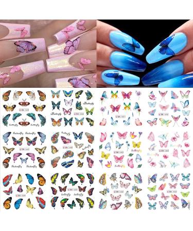 Colorful French Tip Nail Decals - 48 Sheets Butterfly & Stripes Water Transfer Stickers with Tweezers - Buy Online on GoSupps.com