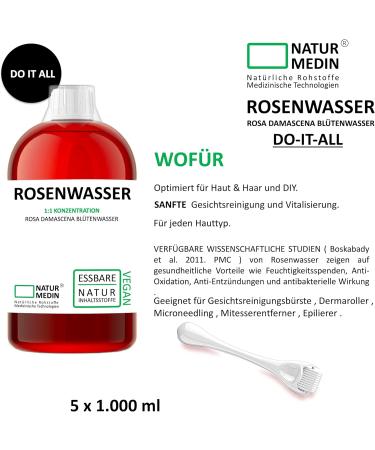 5000 ml NATURMEDIN Edible Rose Water - 100% Natural Cosmetics - Pack of 5 (1L each) for Ultimate Skincare - Buy Online on GoSupps.com