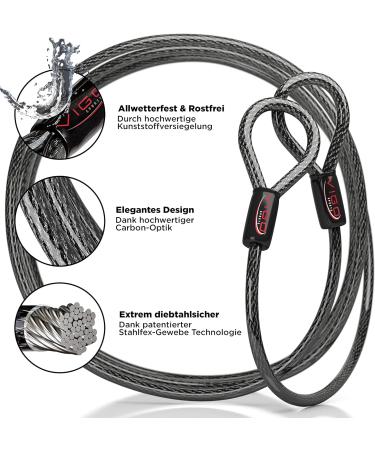VIGO Sports Panzer Loop Cable Lock 2m - 10mm Thick Weatherproof & Durable Security Solution for Bikes Grills Garden Furniture & Strollers - Prevent Theft! - Buy Online on GoSupps.com