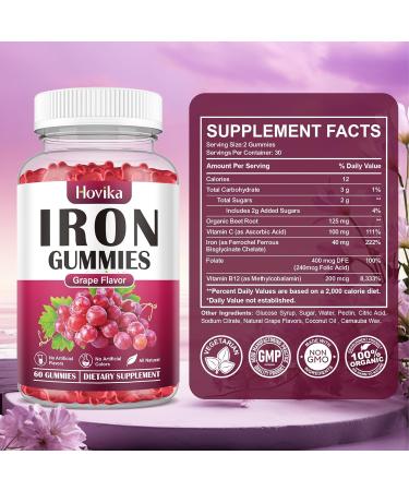 Iron Gummies Supplement for Women & Men, Iron Supplements for Anemia with Vitamin C, B12, Folate-Blood Builder & Energy Support for Iron Deficiency-Grape Flavor, Vegan, 60 Gummies Grape 60 Count (Pack of 1) - Buy Online on GoSupps.com