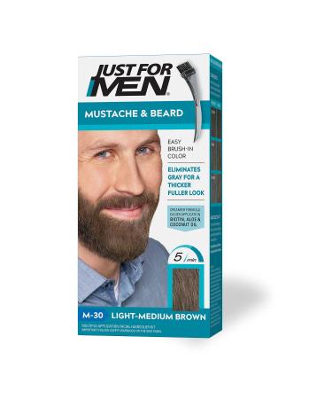 Just For Men Mustache & Beard, Beard Coloring for Gray Hair with Brush Included, Light-Medium Brown, M-30 (Packaging May Vary) Pack of 1 Light-Medium Brown