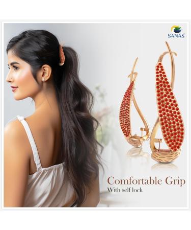 Sanas Banana Clip Metal Hair Clips Rhinestone French Barrette Korean Hair Accessories for Women 1 Pc (Diamond - Red) - Buy Online on GoSupps.com