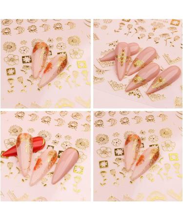 Gold Flowers Nail Art Stickers Decal - 3D Self-Adhesive Flower Leaf Lace Design for Women and Girls - Nail Supplies and Decorations - BL-001MJ - Buy Online on GoSupps.com