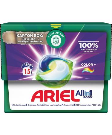 Ariel All-in-1 Pods Detergent Capsules Color+ - Excellent Stain Removal 15 Wash Loads 15ml | International Shipping Available - Buy Online on GoSupps.com