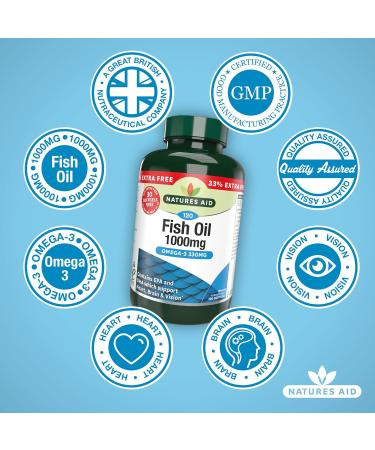 Natures Aid Fish Oil 1000mg | Omega 3 (180mg EPA & 120mg DHA) | 120 Softgels | Made in the UK | 120 Count (Pack of 1) - Buy Online on GoSupps.com