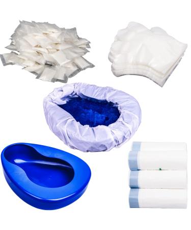 Bed Pan Set with 30 Pack Disposable Liners Urine Absorption Powder Smooth Contoured Heavy Duty Bedpan for Elderly Females Woman and Man Bedridden Patients Easy to Clean