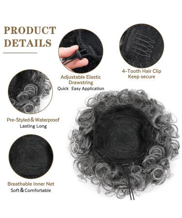 Matthia Large Curly Messy Bun | Drawstring Ponytail for Black Women | Synthetic Salt and Pepper Hair Bun Extension | Curly Updo Hair Piece | Daily Use | T1B/Gray - Buy Online on GoSupps.com