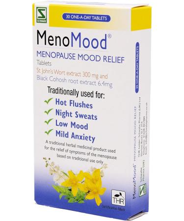 MenoMood Menopause Relief Tablets - St. John's Wort & Black Cohosh Extract - Hot Flushes & Night Sweats Support - 30 Tablets - Buy Online on GoSupps.com
