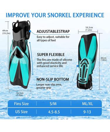 2023 Snorkel Set for Adults - Mask, Fins, and Goggles Kit - Green - S/M Size - Buy Online on GoSupps.com