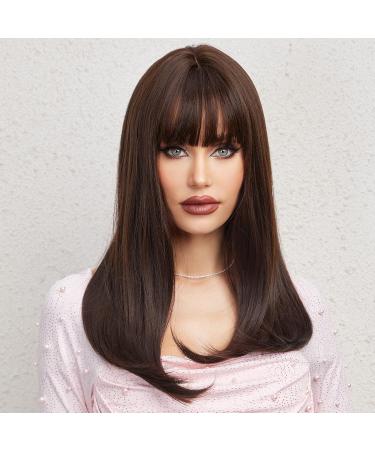 HAIRCUBE Dark Brown Synthetic Women's Wig - Long Straight Layered & Heat Resistant - International Shipping Available - Buy Online on GoSupps.com