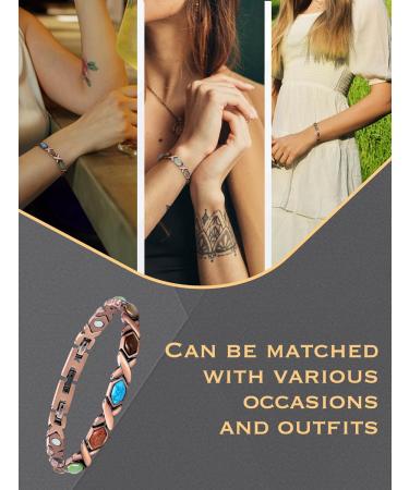 Jeracol Copper Magnetic Bracelet for Women - Lymphatic Drainage & Healing Stones - Adjustable Length - Gift Box Included - Buy Online on GoSupps.com