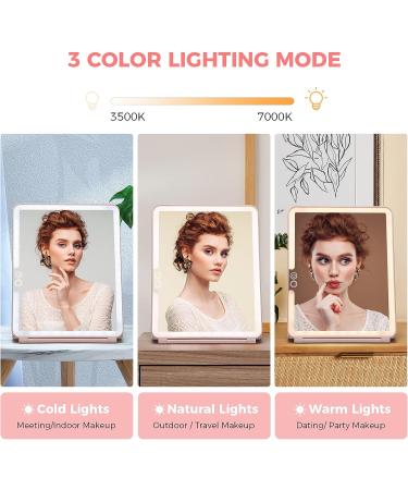 TopWigy Rechargeable Makeup Mirror with 72 LED Lights | Touch Screen Vanity Mirror with 3x/5x Magnification | 3 Color Light Modes | Pink - Buy Online on GoSupps.com